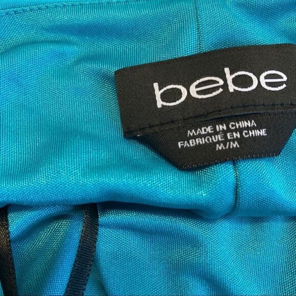 Bebe blue turquoise crystal rhinestone halter deep v neck dress Sz M - Picture 10 of 15